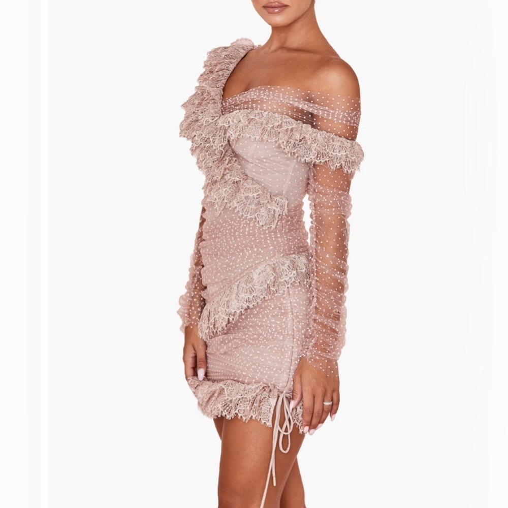 House of CB Sorrel Tulle Asymmetric Minidress